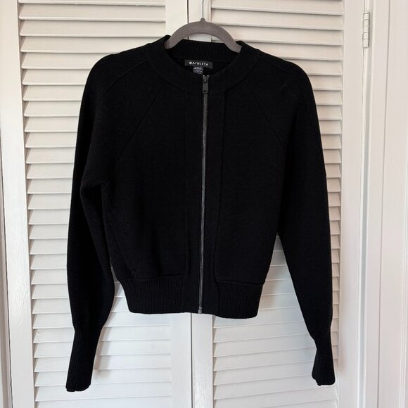 Athleta Sequoia Sweater XS black full zip bomber jacket - Picture 2 of 11